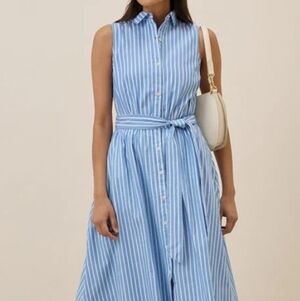 Pact Sunset Sleeveless Blue and White Striped ShirtDress